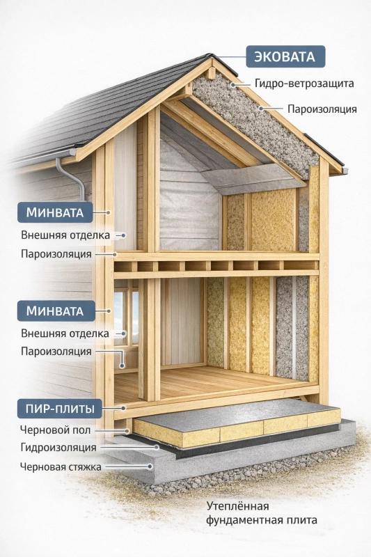 Утеплитель для каркасного дома какой выбрать